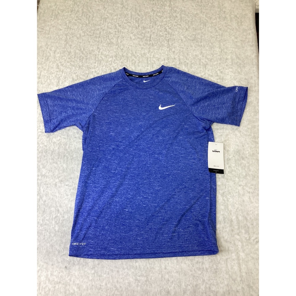 Nike Swim Mens Dri-FIT Heathered Blue Rash Guard UPF 40+‎ NESSA589 Size S
